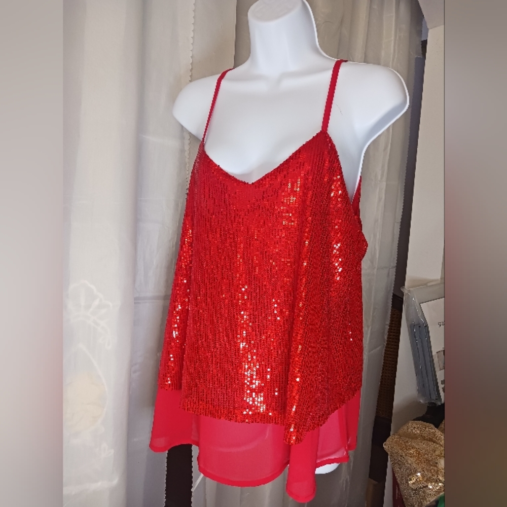 Red sequin tank